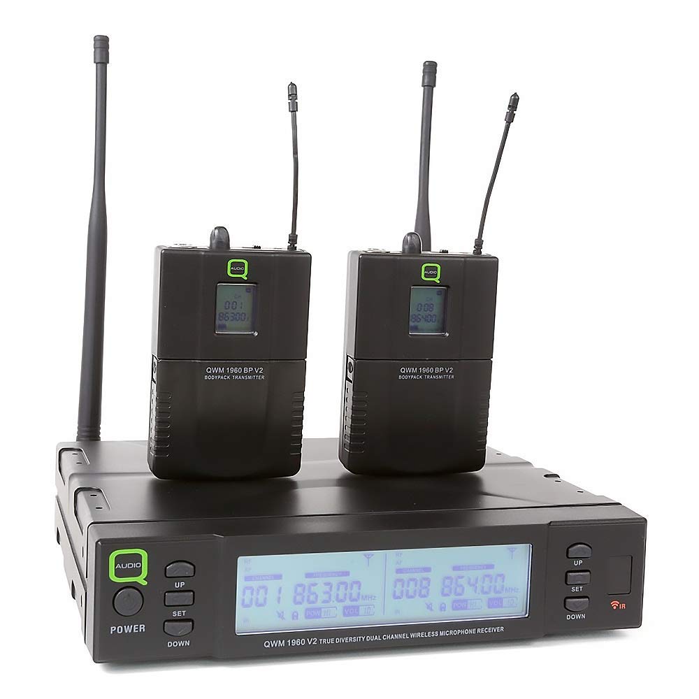 Q Audio QWM1960 Dual Beltpack Wireless Lapel Lavalier Headset Microphone CH38