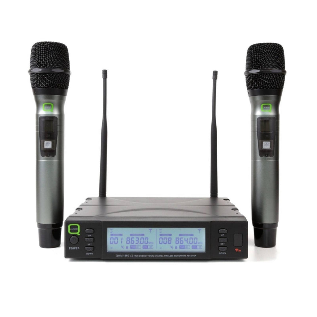 Q Audio QWM 1960 V2 HH UHF Dual Channel True Diversity Wireless Microphone System (Channel 38)