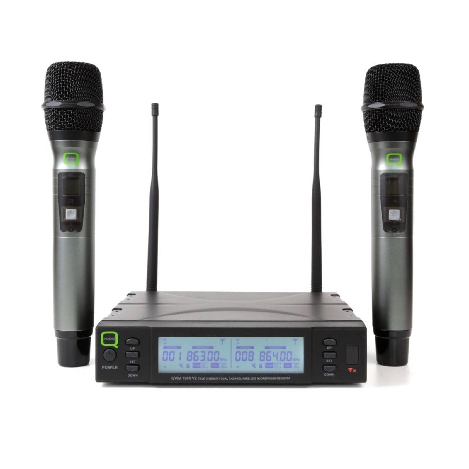 Q Audio QWM 1960 V2 HH UHF Dual Channel True Diversity Wireless Microphone System (Channel 38)
