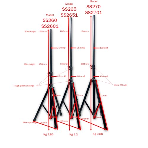 TEK audio SS260 - Speaker Stands Kit including 2 Stands and carry bag PA Stand Mobile DJ medium legs