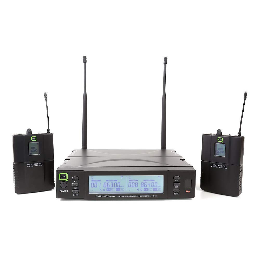 Q Audio QWM1960 Dual Beltpack Wireless Lapel Lavalier Headset Microphone CH38